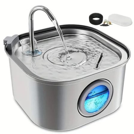 Automatic Water Fountain for Cat & Dog - 3.2L Stainless Steel, Quiet USB, Visible Water Window, No Battery