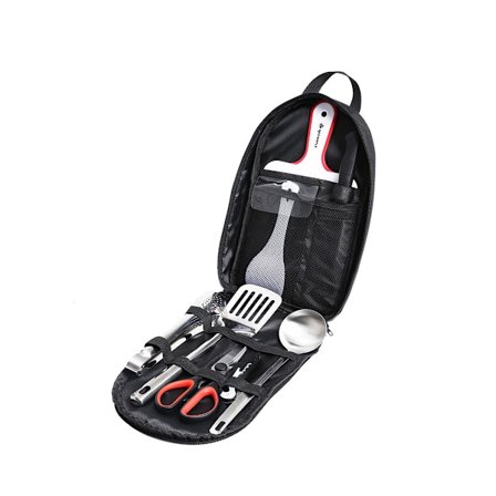 Camping Köksredskapsset, 9 delar Camping Köksredskapsorganisatör Reseset, Svart