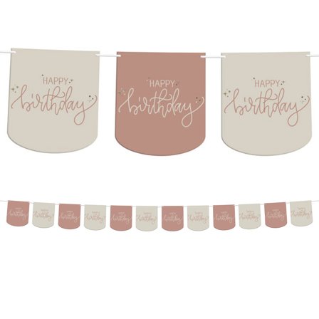 Flaggirlander Happy Birthday Kremrosa/Kremhvit