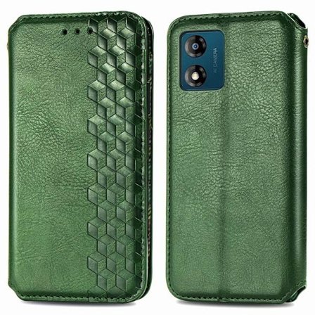 Nahkakotelo With A Stylish Rhombus Imprint For Motorola Moto E13 - Vihreä