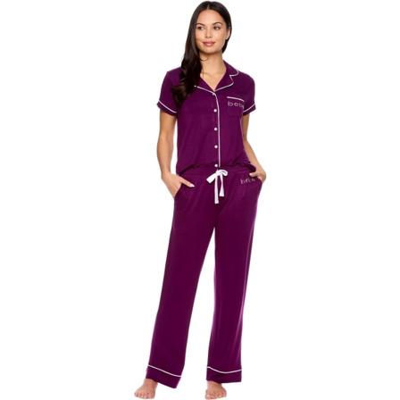 Dame Pyjamasæt - Pyjamastop med hak og Pyjamasbukser PJ Sæt - Pyjamas til kvinder Logo