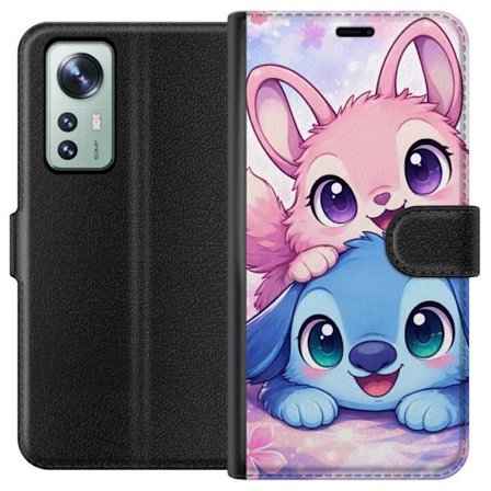 Kompatibel Tegnebogsetui til Xiaomi Xiaomi 12 Sød kawaii illustration med pink og blå fantasidyr, store øjne og bløde farver perfekt til børnevæ