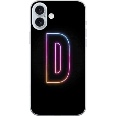 Yhteensopiva Puhelinkuori Apple Apple iPhone 16 Plus Minimalistinen neonkirjain D väriä vaihtavassa valossa mustaa taustaa vasten modernissa digitaa