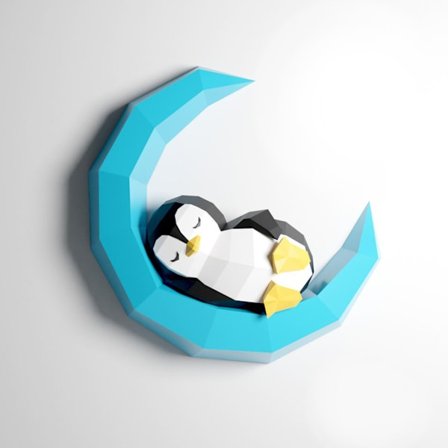 Sæt med 1 3D Papirfigurer Baby Pingvin på Månen Papir