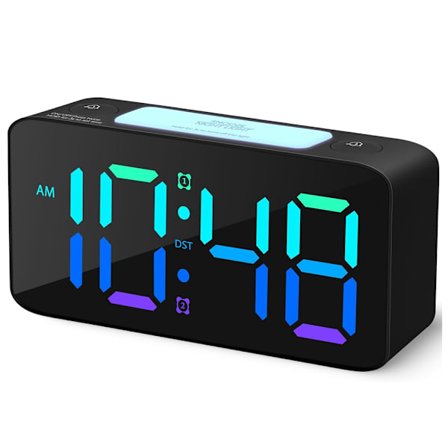 Super Høj Vækkeur til Personer der Sover Tungt, Digitalt Ur med 7 Farve Natlys, Justerbar Lydstyrke, USB-oplader, Små Ure til Soveværelset