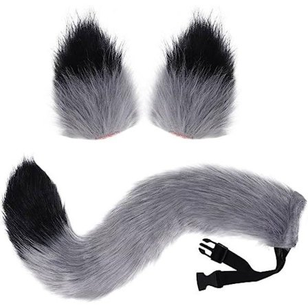 65cm Cosplay Dyreører Hale Sæt Ulv Ører Hale Kostume Håndlavet Ræv Ulv Ører Halloween Kostume Cosplay Hoved Tilbehør Ræv Ører,Grå,One Size