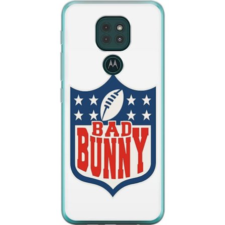 Kompatibel Mobilcover til Motorola Moto G9 Play Bad Bunny rød grafisk plakat med portræt og typografi i latinamerikansk popdesign