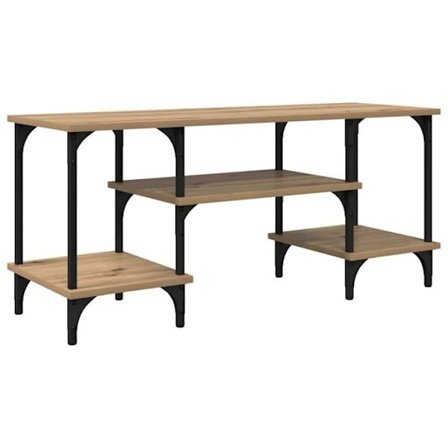 Rustik TV-möbel - vidaXL - Hantverk Ek - 102x35x45,5 cm - Ingenjörsträ och järn - 4 hyllor - Ben i järn