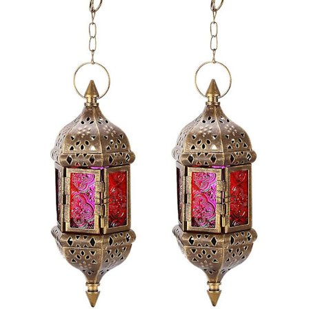 2 stk hengende stearinlysholder i retro marokkansk stil - hullet metall og glass