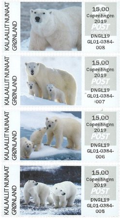 Grønland - Isbjørne frankeringsetiketter Cph.2019 - Postfrisk sæt udstillingsmærker