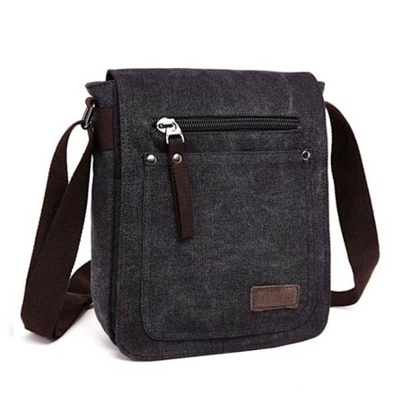 Retro Herr Canvas Liten Portfölj Casual Cross Body Messenger Axelväska Vardaglig Väska Laptop Väska, Svart