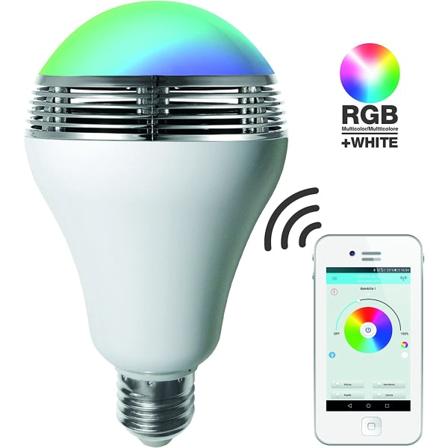 CDQ RGB LED-pære med højttaler E27, 12 W, hvid, 14 x 8 x 8 cm