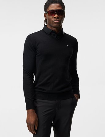 J. Lindeberg Lymann Merino V-Neck Sweater - Black - XL