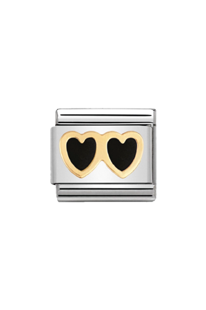 LOVE 18K Gold & Enamel, Black Double Heart