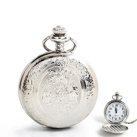 Kvartsur med stort fickur med silvermönstrat zinklegering