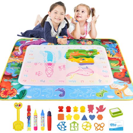 Vandmalingsmåtte 120 x 90 cm - Legetøj Børn 2 til 6 År - Vand Magisk Skifer med Tegneblok & 4 Penne