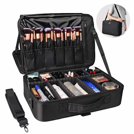 Kosmetisk taske stor makeup taske rejse makeup taske professionel makeup organizer taske bærbar negle organizer boks kunstner makeup taske (sort-L)