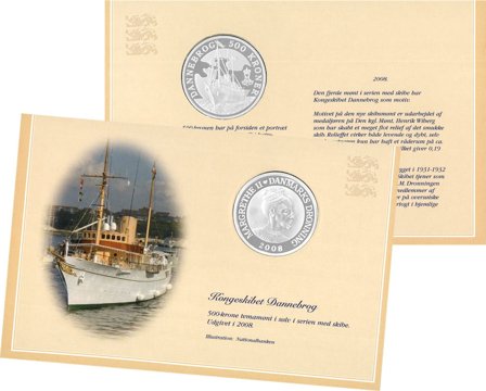 Danmark 2008 - Dannebrog - 500 kr. sølvmønt - Møntkort