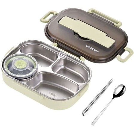 Bento Madkasser, 1500ML Termisk Isolering Bento Madkasse med Suppeskål Bestiksæt, Lækagesikre Madbeholdere med Rum