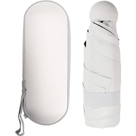 Valkoinen taitettava sateenvarjo, 6-puolainen aurinkovarjo, tuulenpitävä ja erittäin kevyt