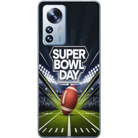 Kompatibelt Mobildeksel til Xiaomi 12 Pro Super Bowl Day plakat med amerikansk fotball på opplyst arena i dramatisk sportsdesign