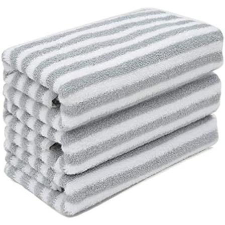 Grå håndklær med stripemønster i bomull, supermyke, svært absorberende håndklærsett for daglig bruk, hjem, treningsstudio, basseng, camping (34*74CM) 
