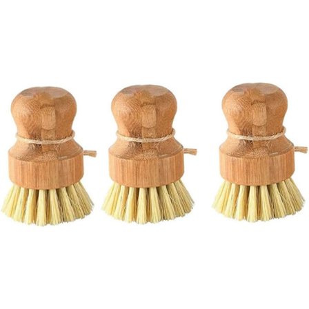 Bambusbørste rengjøringsbørste Naturlig oppvaskbørste Mini trevaskebørste Bambusbørstesett for rengjøringsskål 3 stk