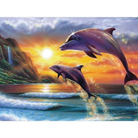Full 5d Diy Diamond Painting Cross Stitch Cute Dolphins Mosaic B Som På Bilden 1 20x30cm