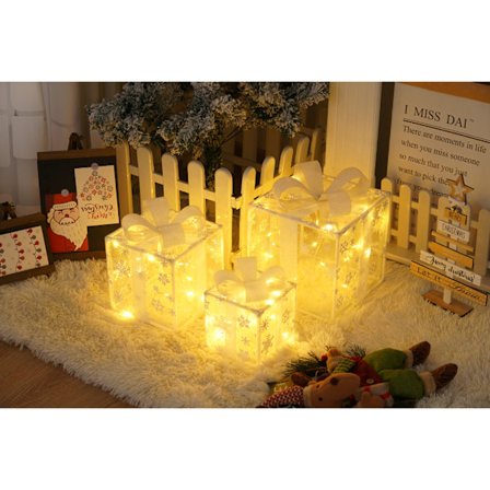 3-pakning julegaveesker med varmhvite LED-lys for innendørs og utendørs tre[JSR]