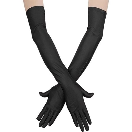 Lange fingerløse satinhandsker til kvinder, operahandsker til bryllup, dansehandsker, strækbare handsker til fest (sorte)