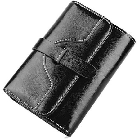 (Svart) Dame Ekte Skinn Lommebok, Stor Kapasitet Kortholder, Sjekkhefteholder, RFID-blokkering, Svart