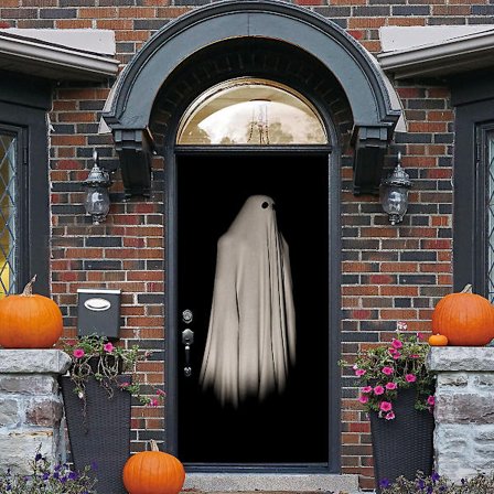 3D Halloween Horror Spøgelses Dør Klistermærker, 76 x 200 cm Realistisk Horror Spøgelses Dør Tapet Klistermærke Til Halloween Dekoration, Aftageligt 
