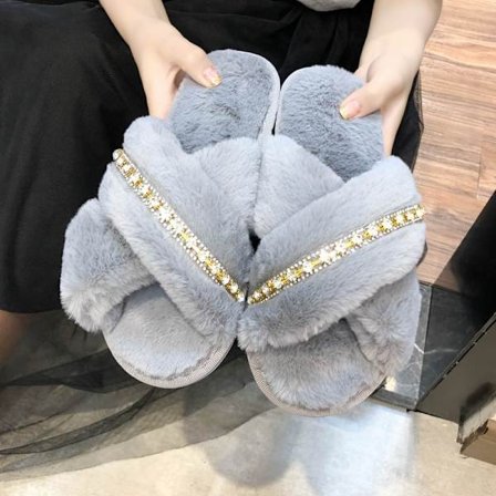 Enkla Stora Casual Hemtofflor i Plysch för Dam