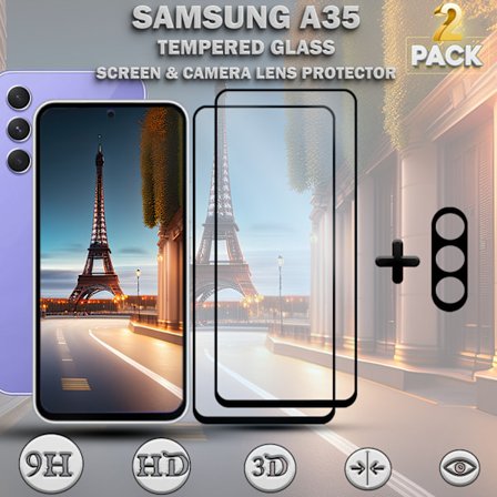 2-Pack SAMSUNG A35 Skærmbeskyttelse & 1-Pack linsebeskyttelse - Hærdet Glas 9H - Super kvalitet 3D