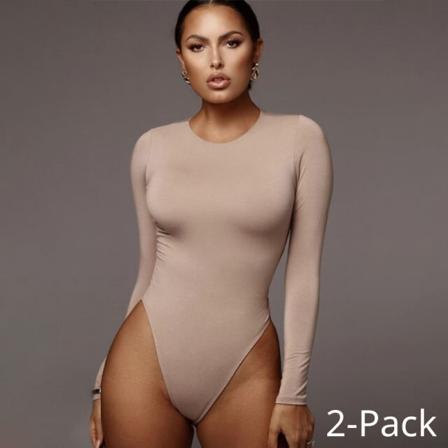 Bodysuit Slim - Långärmad Body Stretch - Beige (m) 2-pack