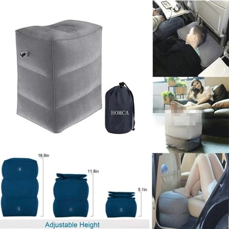 Grå fotstøtte fotstøtte fotpute pall fotpall oppblåsbar pute føtter brett 40x30x45CM Vik fotpall