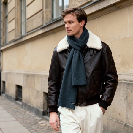 Baltic | Bufanda de punto de canalé de acrílico azul marino para hombres - Bufandas de invierno