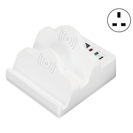 USB-opladningshub 6-port 2 trådløs telefonopladningsstation QC 3.0 USB C multi-enhedsdock med LCD-display UK-stik