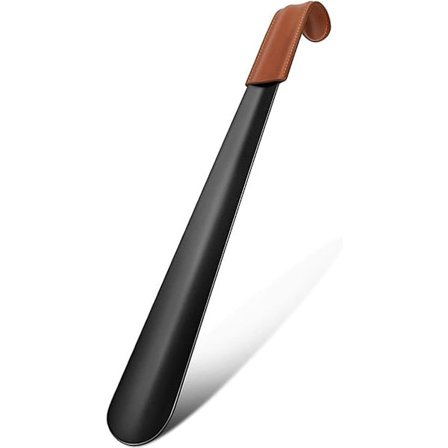 Langt skohorn - 42 cm - Rustfritt stål - Skotrekk - Skohorn - Lærhempe - Med skinnpose