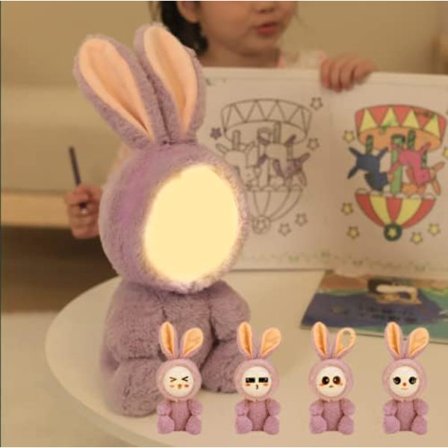 Nattlys for barn, plysjdyrdukke leketøy nattbordslampe bærbare nattlamper med dempet varmt hvitt lys (kanin)