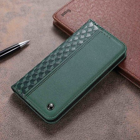 Fodral för iPhone16 mörkgrön plånbok kortplats läder flip magnetisk