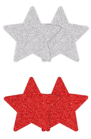 Pretty Pasties Glitter Stars Red Silver 2 Pair - Woome.pl