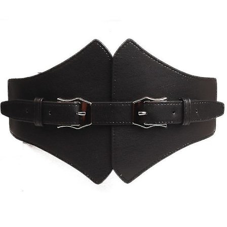 Modebredt Bælte til Kvinder Pu Læder Elastisk Strækbar Taljebælte med Dobbelt Spænde Cinch Bælte Talje (1 stk, sort