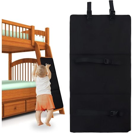 Stegstegsskydd för våningssäng: 78 x 38 x 1,5 cm, Vikbart, Vadderat, Förstärkt Säkerhet, Svart