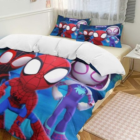 v248 Spider-Man 3-delt sengesett for enkeltseng - Inkluderer 1 enkelt dyne og 2 putetrekk - Falmebestandig mikrofiber - Spider io248