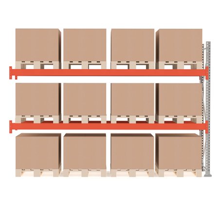 Palettenregal ULTIMATE, Anbaumodul, 4000 x 3600 x 1100 mm, 12 Paletten à 500 kg