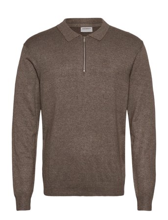 Lindbergh Ecovero L/S Zip Polo - Brown - M