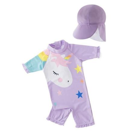 Stilig badedrakt med utslettbeskyttelse for jenter, badetøy for bassengfest, strandbading Purple pony 3-4 years old