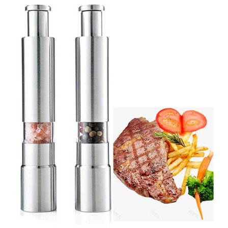 Pepper- og saltkvernsett, salt- og pepperkrydder, 15 cm, pepperkvern i rustfritt stål, påfyllbar, pepperkvern, saltkvern, grill, grilltilbehør