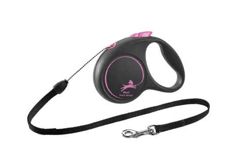 Flexi - Rullebånd Black Design Cord, 5m, S, maks 12kg, Rosa - Hund - Halsbånd - ZOO.no